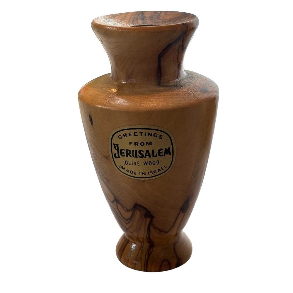 Jerusalem Olive Wood Bud Vase Handcrafted Natural Wood Grain 3.5" Made in Israel